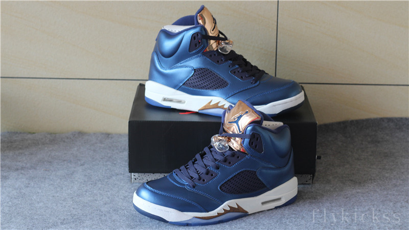 Authentic Air Jordan 5s Olympic Bronze Blue